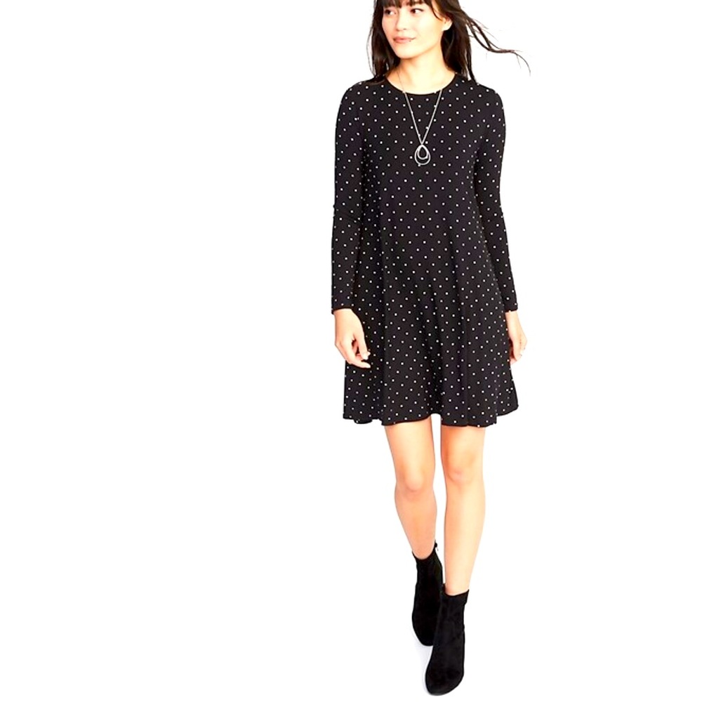 Old Navy Jersey Swing Black Polka Dots Dress sz XL